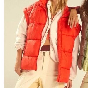 Free People Movement In A Bubble Oversized Puffer Vest Flame Orange
